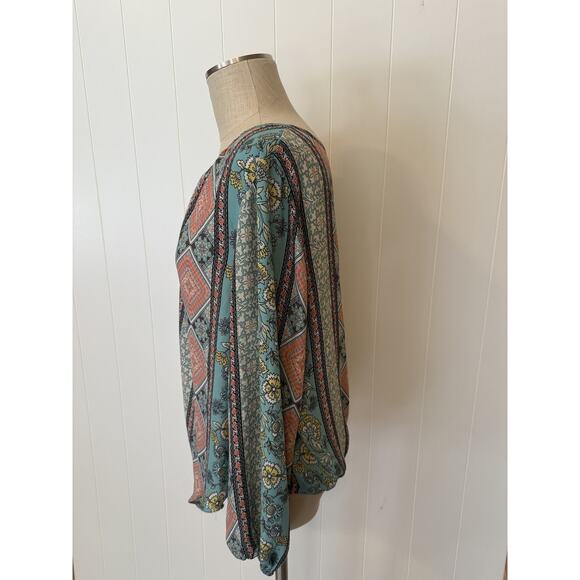 Sami & Jo Blouse Womens Petite PXL Boho Floral Geometric Top Extra Large Shirt - Picture 8 of 9